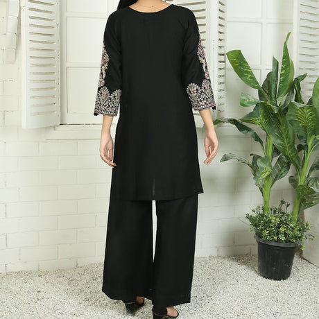 2 Piece Kurti Salwar Embroidery Set - Pure Cotton Collection Stylish Solid Color Light Weight Cotton Fabric Suit Top Bottom Salwar Kameez Indian Pakistani Embroidered Suit For Event Party Outdoor Dress - Black - Shop N Save