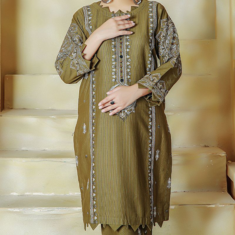 2 Piece Kurti Salwar Embroidery Set - Pure Cotton Collection Stylish Solid Color Light Weight Cotton Fabric Suit Top Bottom Salwar Kameez Indian Pakistani Embroidered Suit For Event Party Outdoor Dress - Dark Green - Shop N Save