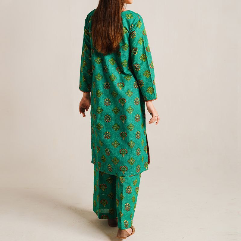 2 Piece Digital Print Kurti Salwar Set - Pure Cotton Collection Stylish Light Weight Cotton Fabric Suit Top Bottom Salwar Kameez Indian Pakistani Printed Suit For Casual Outdoor Dress - Dark Green - Shop N Save