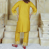 2 Piece Kurti Salwar Embroidery Set - Pure Cotton Collection Stylish Solid Color Light Weight Cotton Fabric Suit Top Bottom Salwar Kameez Indian Pakistani Embroidered Suit For Event Party Outdoor Dress - Yellow - Shop N Save