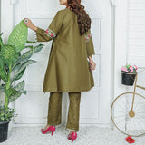 2 Piece Kurti Salwar Embroidery Set - Pure Cotton Collection Stylish Solid Color Light Weight Cotton Fabric Suit Top Bottom Salwar Kameez Indian Pakistani Embroidered Suit For Event Party Outdoor Dress - Dark Green - Shop N Save
