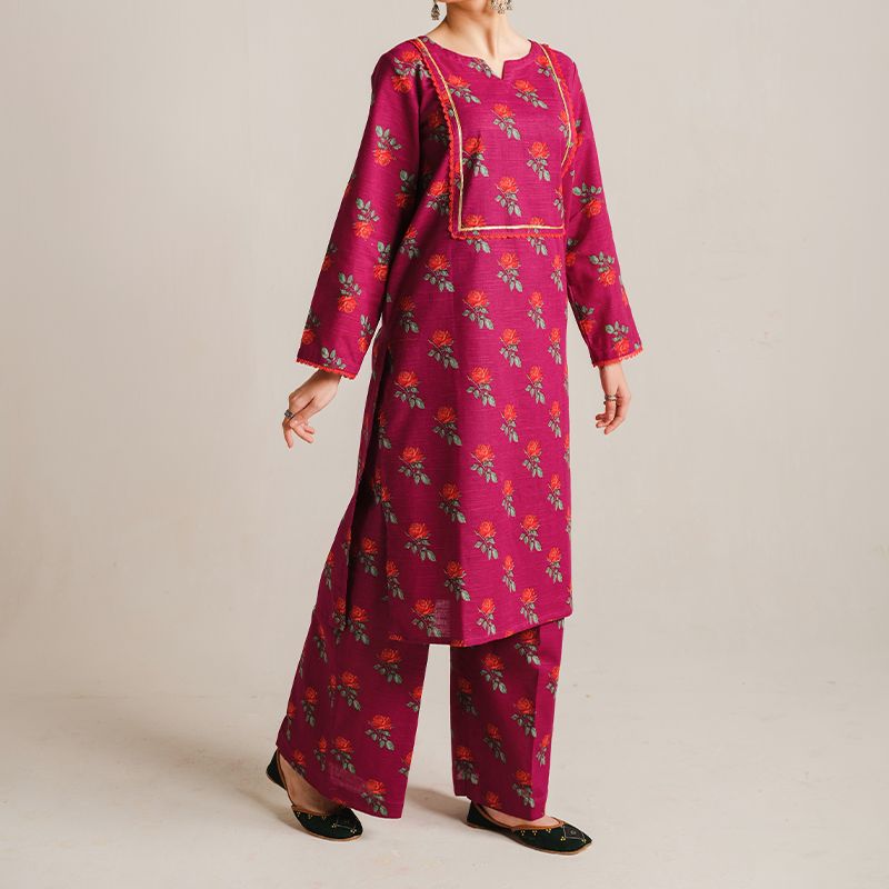 2 Piece Digital Print Kurti Salwar Set - Pure Cotton Collection Stylish Light Weight Cotton Fabric Suit Top Bottom Salwar Kameez Indian Pakistani Printed Suit For Casual Outdoor Dress - Purple - Shop N Save