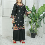 2 Piece Kurti Salwar Embroidery Set - Pure Cotton Collection Stylish Solid Color Light Weight Cotton Fabric Suit Top Bottom Salwar Kameez Indian Pakistani Embroidered Suit For Event Party Outdoor Dress - Black - Shop N Save