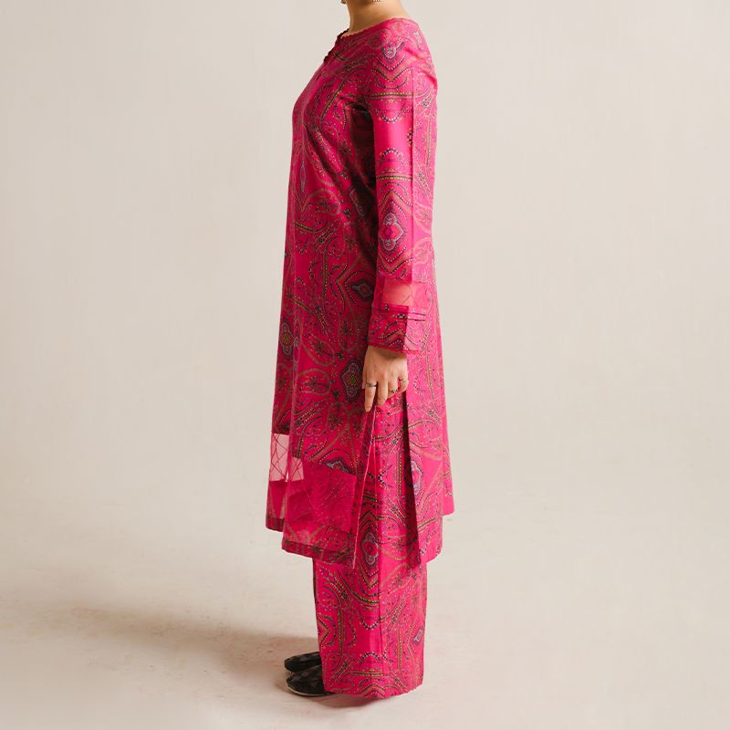 2 Piece Digital Print Kurti Salwar Set - Pure Cotton Collection Stylish Light Weight Cotton Fabric Suit Top Bottom Salwar Kameez Indian Pakistani Printed Suit For Casual Outdoor Dress - Dark Pink - Shop N Save