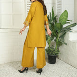 2 Piece Kurti Salwar Embroidery Set - Pure Cotton Collection Stylish Solid Color Light Weight Cotton Fabric Suit Top Bottom Salwar Kameez Indian Pakistani Embroidered Suit For Event Party Outdoor Dress - Golden - Shop N Save