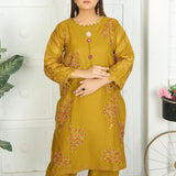 2 Piece Kurti Salwar Embroidery Set - Pure Cotton Collection Stylish Solid Color Light Weight Cotton Fabric Suit Top Bottom Salwar Kameez Indian Pakistani Embroidered Suit For Event Party Outdoor Dress - Golden - Shop N Save