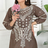 2 Piece Kurti Salwar Embroidery Set - Pure Cotton Collection Stylish Solid Color Light Weight Cotton Fabric Suit Top Bottom Salwar Kameez Indian Pakistani Embroidered Suit For Event Party Outdoor Dress - Khaki - Shop N Save