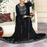 3 Piece Fancy Embroidery Dress - Stylish Light Weight Chiffon Fabric Suit Indian Pakistani Fancy Embroidered Dress For Events Party Outdoor Dress - Black - Shop N Save