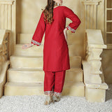 2 Piece Kurti Salwar Embroidery Set - Pure Cotton Collection Stylish Solid Color Light Weight Cotton Fabric Suit Top Bottom Salwar Kameez Indian Pakistani Embroidered Suit For Event Party Outdoor Dress - Maroon - Shop N Save