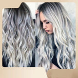 Wavy Long Hair Wig - Black &amp; Gray Gradient T-Color European Fashion Headgear