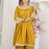 2 Piece Kurti Salwar Embroidery Set - Pure Cotton Collection Stylish Solid Color Light Weight Cotton Fabric Suit Top Bottom Salwar Kameez Indian Pakistani Embroidered Suit For Event Party Outdoor Dress - Golden - Shop N Save