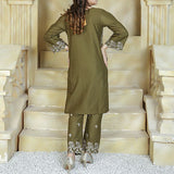 2 Piece Kurti Salwar Embroidery Set - Pure Cotton Collection Stylish Solid Color Light Weight Cotton Fabric Suit Top Bottom Salwar Kameez Indian Pakistani Embroidered Suit For Event Party Outdoor Dress - Dark Green - Shop N Save