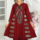 2 Piece Kurti Salwar Embroidery Set - Pure Cotton Collection Stylish Solid Color Light Weight Cotton Fabric Suit Top Bottom Salwar Kameez Indian Pakistani Embroidered Suit For Event Party Outdoor Dress - Maroon - Shop N Save