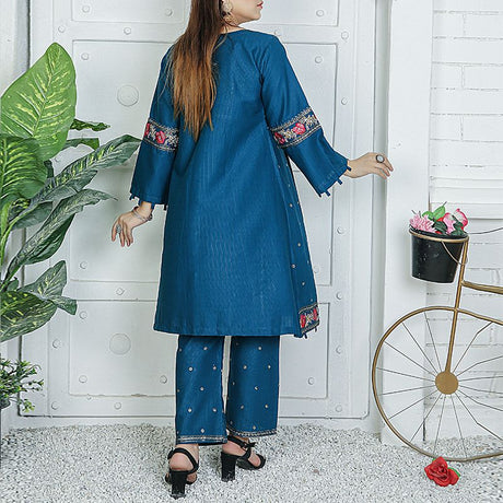2 Piece Kurti Salwar Embroidery Set - Pure Cotton Collection Stylish Solid Color Light Weight Cotton Fabric Suit Top Bottom Salwar Kameez Indian Pakistani Embroidered Suit For Event Party Outdoor Dress - Dark Blue - Shop N Save