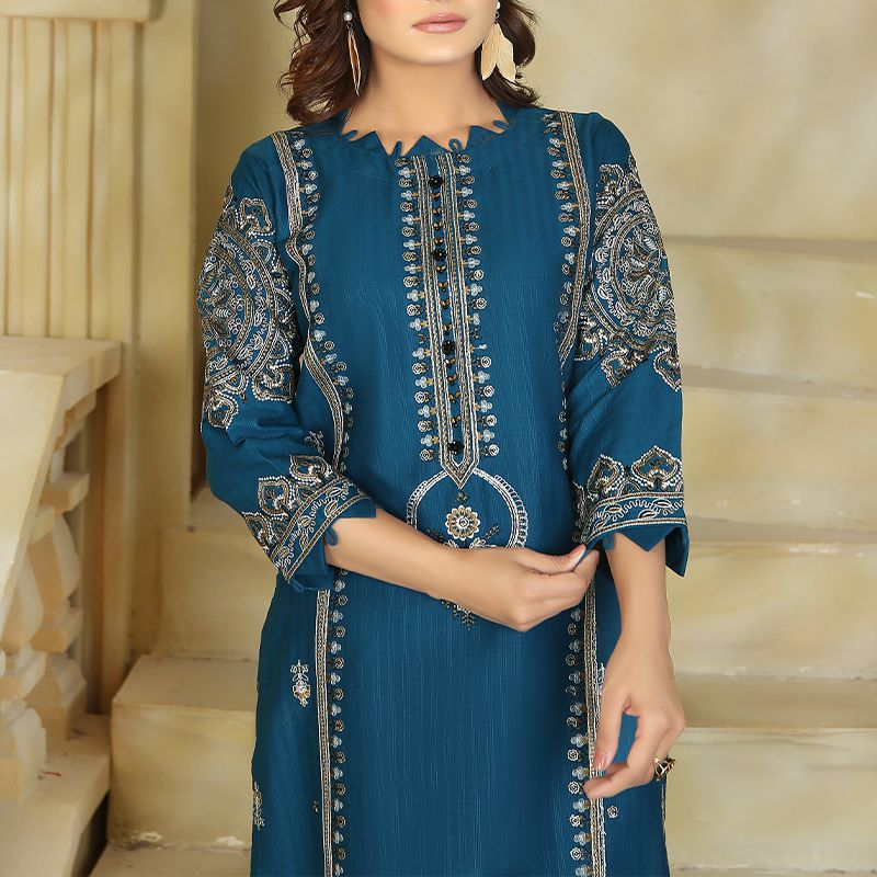2 Piece Kurti Salwar Embroidery Set - Pure Cotton Collection Stylish Solid Color Light Weight Cotton Fabric Suit Top Bottom Salwar Kameez Indian Pakistani Embroidered Suit For Event Party Outdoor Dress - Dark Blue - Shop N Save