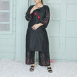 2 Piece Kurti Salwar Embroidery Set - Pure Cotton Collection Stylish Solid Color Light Weight Cotton Fabric Suit Top Bottom Salwar Kameez Indian Pakistani Embroidered Suit For Event Party Outdoor Dress - Black - Shop N Save