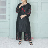 2 Piece Kurti Salwar Embroidery Set - Pure Cotton Collection Stylish Solid Color Light Weight Cotton Fabric Suit Top Bottom Salwar Kameez Indian Pakistani Embroidered Suit For Event Party Outdoor Dress - Black - Shop N Save