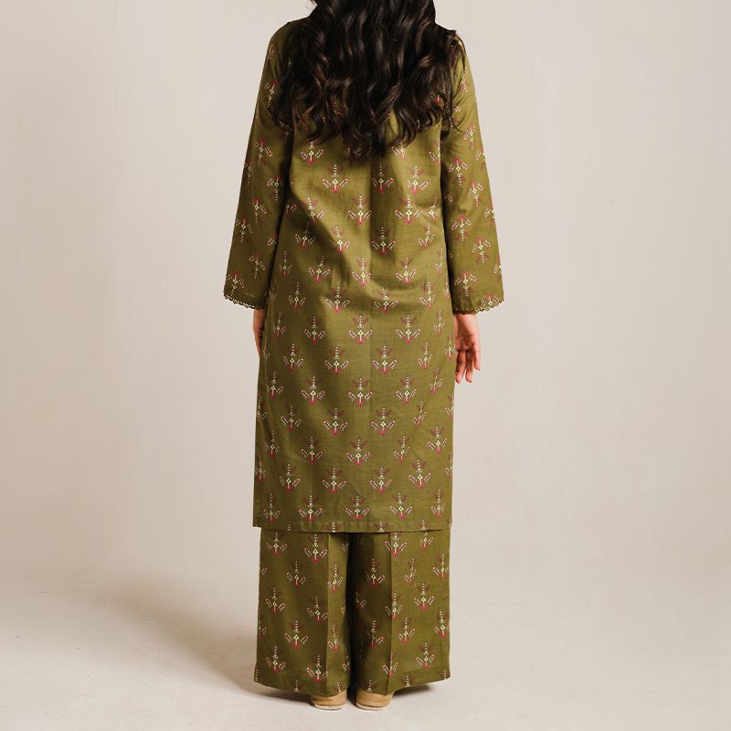 2 Piece Digital Print Kurti Salwar Set - Pure Cotton Collection Stylish Light Weight Cotton Fabric Suit Top Bottom Salwar Kameez Indian Pakistani Printed Suit For Casual Outdoor Dress - Dark Green - Shop N Save