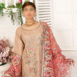 3 Piece Fancy Embroidery Dress - Stylish Light Weight Chiffon Organza Fabric Suit Indian Pakistani Fancy Embroidered Dress For Events Party Outdoor Dress - Light Pink - Shop N Save