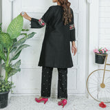 2 Piece Kurti Salwar Embroidery Set - Pure Cotton Collection Stylish Solid Color Light Weight Cotton Fabric Suit Top Bottom Salwar Kameez Indian Pakistani Embroidered Suit For Event Party Outdoor Dress - Black - Shop N Save