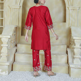 2 Piece Kurti Salwar Embroidery Set - Pure Cotton Collection Stylish Solid Color Light Weight Cotton Fabric Suit Top Bottom Salwar Kameez Indian Pakistani Embroidered Suit For Event Party Outdoor Dress - Maroon - Shop N Save