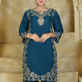 2 Piece Kurti Salwar Embroidery Set - Pure Cotton Collection Stylish Solid Color Light Weight Cotton Fabric Suit Top Bottom Salwar Kameez Indian Pakistani Embroidered Suit For Event Party Outdoor Dress - Dark Blue - Shop N Save