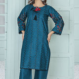 2 Piece Kurti Salwar Embroidery Set - Pure Cotton Collection Stylish Solid Color Light Weight Cotton Fabric Suit Top Bottom Salwar Kameez Indian Pakistani Embroidered Suit For Event Party Outdoor Dress - Dark Blue - Shop N Save