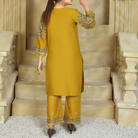 2 Piece Kurti Salwar Embroidery Set - Pure Cotton Collection Stylish Solid Color Light Weight Cotton Fabric Suit Top Bottom Salwar Kameez Indian Pakistani Embroidered Suit For Event Party Outdoor Dress - Golden - Shop N Save