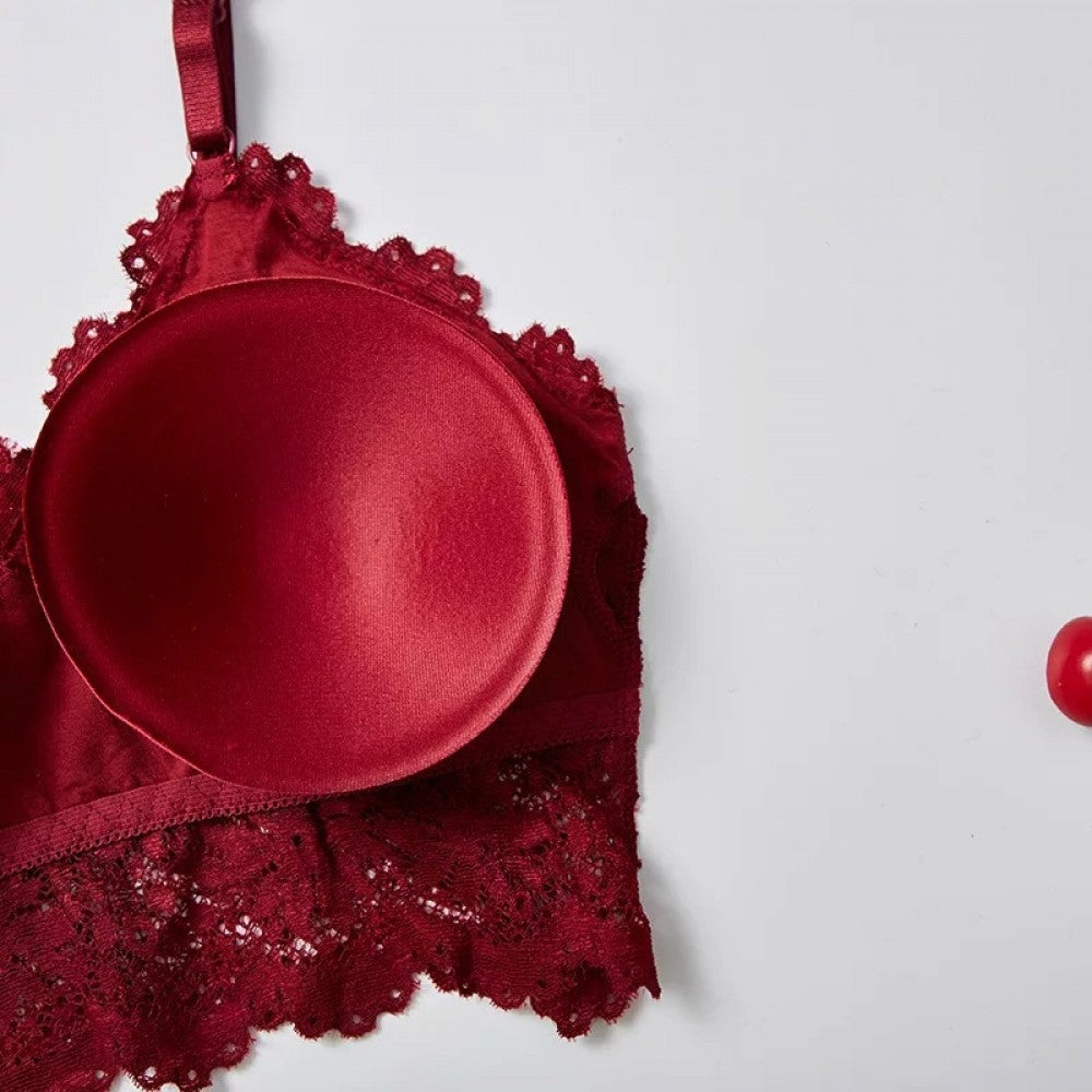 Women Push Up Wireless Lace Bra Top - Red - Shop N Save