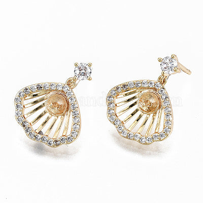 Hollow Brass CZ Earring Findings: Shell Shape for Drilled Beads - Shop N Save