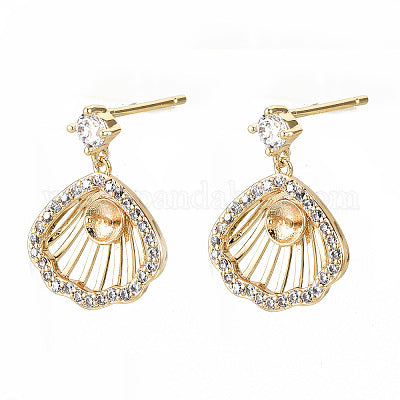 Hollow Brass CZ Earring Findings: Shell Shape for Drilled Beads - Shop N Save