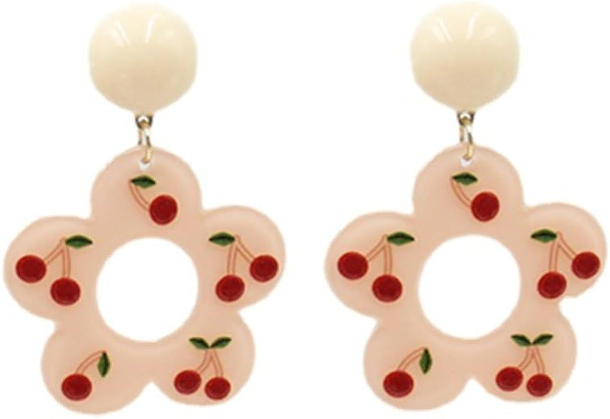 Pink &amp; Goldtone Cherry Drop Earrings: Elegant Nature-Inspired Style - Shop N Save