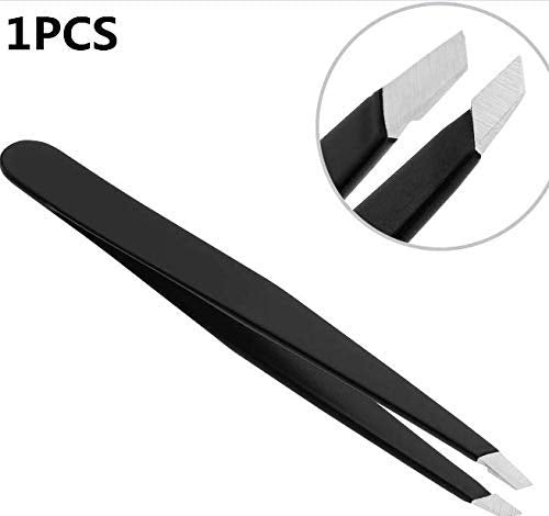 Tweezers - Professional Stainless Steel Tweezers for Eyebrows (Black)