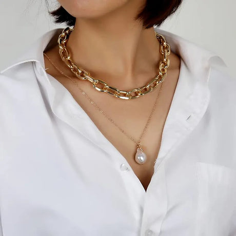 Punk Multi-Layered Pearl Necklace: Edgy Statement Pendant Jewelry