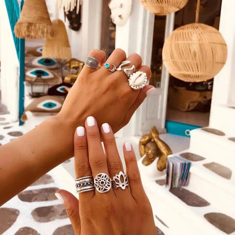 Boho Crystal Finger Rings: Snake, Moon &amp; Star Set for Summer - Shop N Save