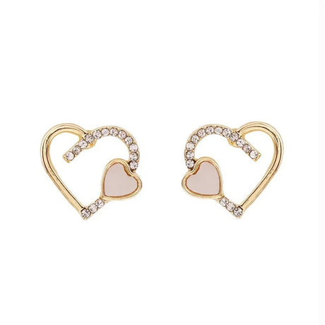 Double Heart Studs: Exquisite Zircon Wedding Earrings for Women - Shop N Save