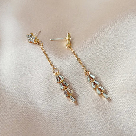 Asymmetrical Zircon &amp; Tassel Earrings: Simple Long Design - Shop N Save