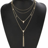 Bohemia Tassel &amp; Geometric Necklace: Multilayer Water Drop Choker for Women - Shop N Save