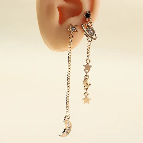 Copper Star Moon Earrings: Celestial Fashion with Tassels - Shop N Save