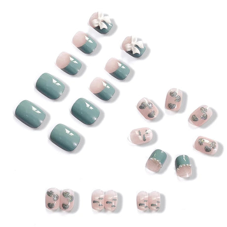 24Pcs Sky Blue Cloud Acrylic Nails: Short, Heart Decal Press-On - Shop N Save