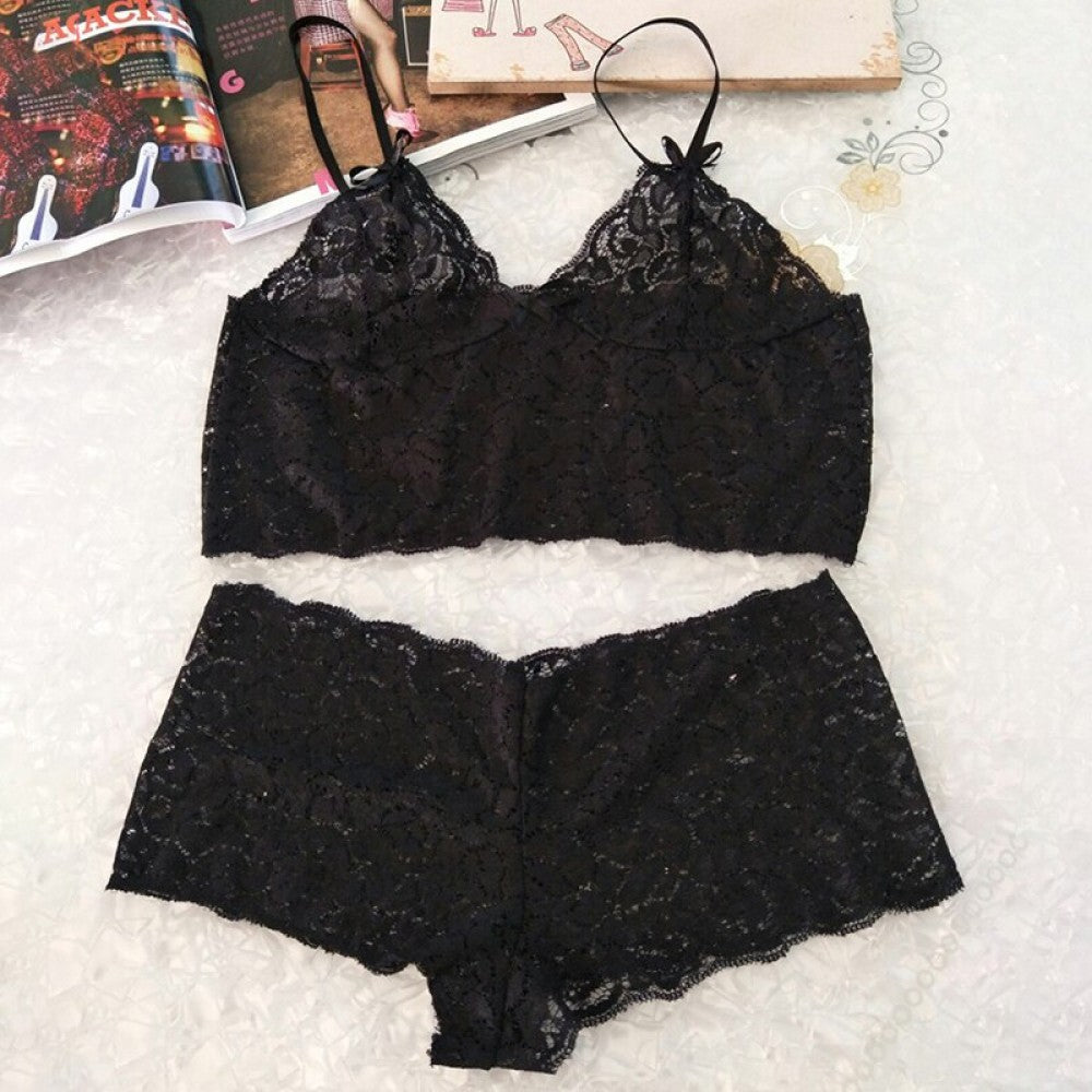 Two Piece Lingerie Set Women Lace See-Through - Black - Shop N Save