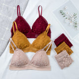 Classy Lace Underwear Suit V-Neck Hollow Out - Maroon - Shop N Save