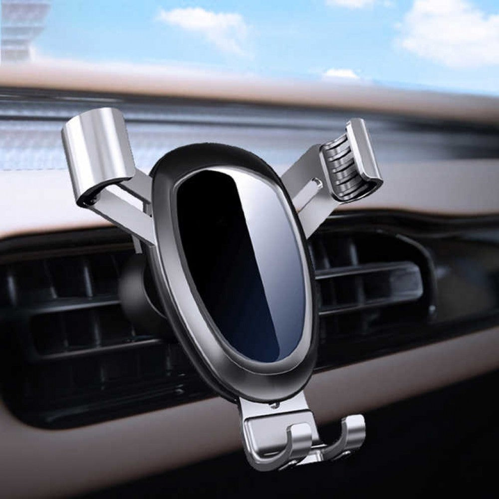 Air Vent Car Phone Holder - Round Shape Strong Grip Air Outlets Ball Head Car Mount Bracket Mobile Holder For All Type Of Car- Silver