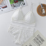 Classy Lace Underwear Suit V-Neck Hollow Out - White - Shop N Save
