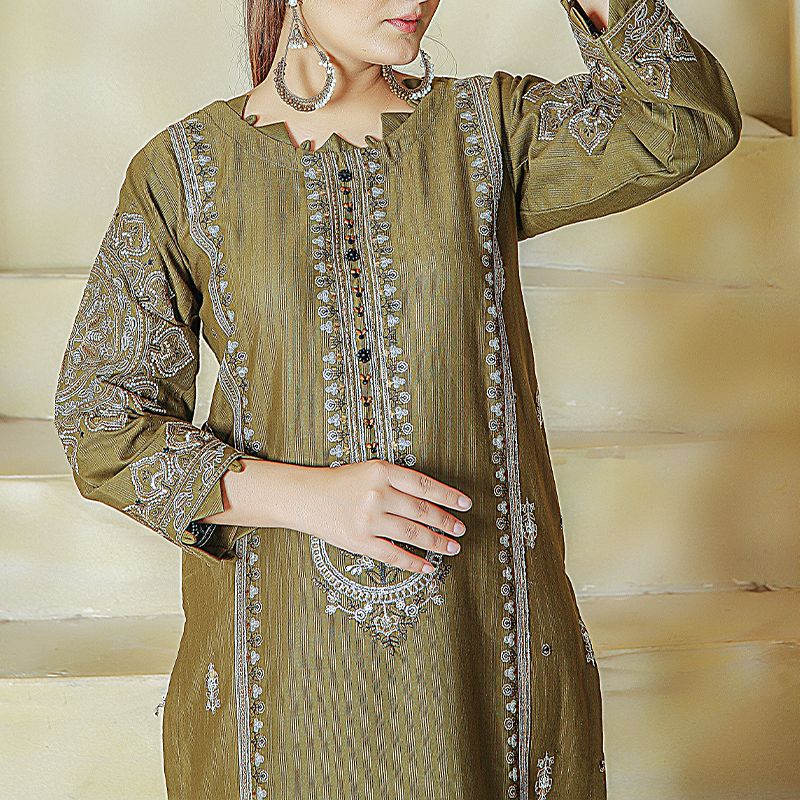 2 Piece Kurti Salwar Embroidery Set - Pure Cotton Collection Stylish Solid Color Light Weight Cotton Fabric Suit Top Bottom Salwar Kameez Indian Pakistani Embroidered Suit For Event Party Outdoor Dress - Dark Green - Shop N Save