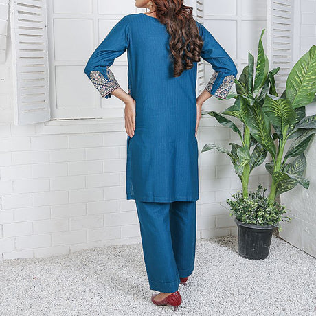 Piece Kurti Salwar Embroidery Set - Pure Cotton Collection Stylish Solid Color Light Weight Cotton Fabric Suit Top Bottom Salwar Kameez Indian Pakistani Embroidered Suit For Event Party Outdoor Dress - Dark Blue - Shop N Save