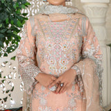 3 Piece Fancy Embroidery Dress - Stylish Light Weight Chiffon Organza Fabric Suit Indian Pakistani Fancy Embroidered Dress For Events Party Outdoor Dress - Light Pink - Shop N Save