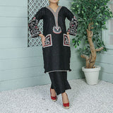 2 Piece Kurti Salwar Embroidery Set - Pure Cotton Collection Stylish Solid Color Light Weight Cotton Fabric Suit Top Bottom Salwar Kameez Indian Pakistani Embroidered Suit For Event Party Outdoor Dress - Black - Shop N Save