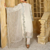 3 Piece Fancy Embroidery Dress - Stylish Light Weight Chiffon Organza Fabric Suit Indian Pakistani Fancy Embroidered Dress For Events Party Outdoor Dress - Offwhite - Shop N Save