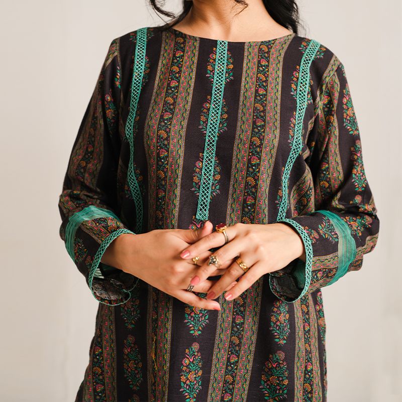 2 Piece Digital Print Kurti Salwar Set - Pure Cotton Collection Stylish Light Weight Cotton Fabric Suit Top Bottom Salwar Kameez Indian Pakistani Printed Suit For Casual Outdoor Dress - Black - Shop N Save